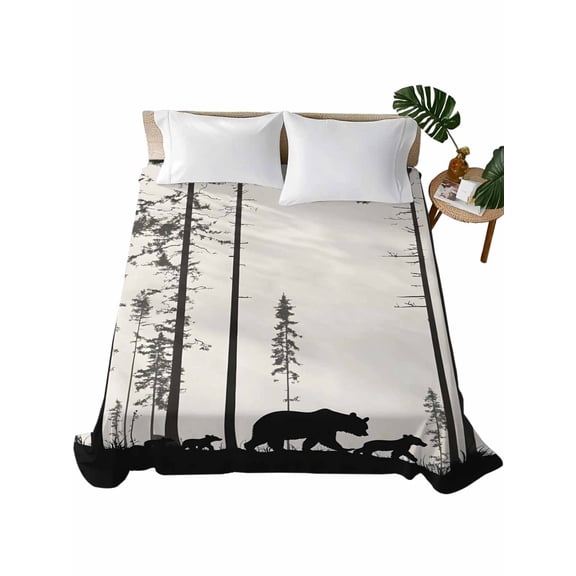 Twin XL Flat Sheet 66"x102", Forest Bear Family Soft Lightweight Bedding Flat Sheets Only, Trees Nature Tree Landscape Scene Brushed Microfiber Top Bed Sheet, Breathable StainResistant Bedsheets