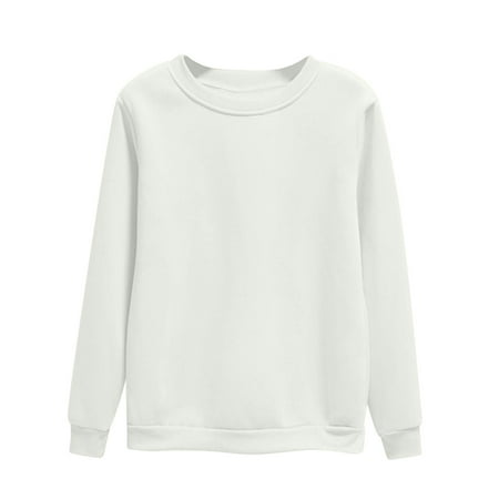 BXINGOHAI Women s Casual Crew Neck Sweatshirt Loose Soft Long Sleeve Pullover Tops White XL