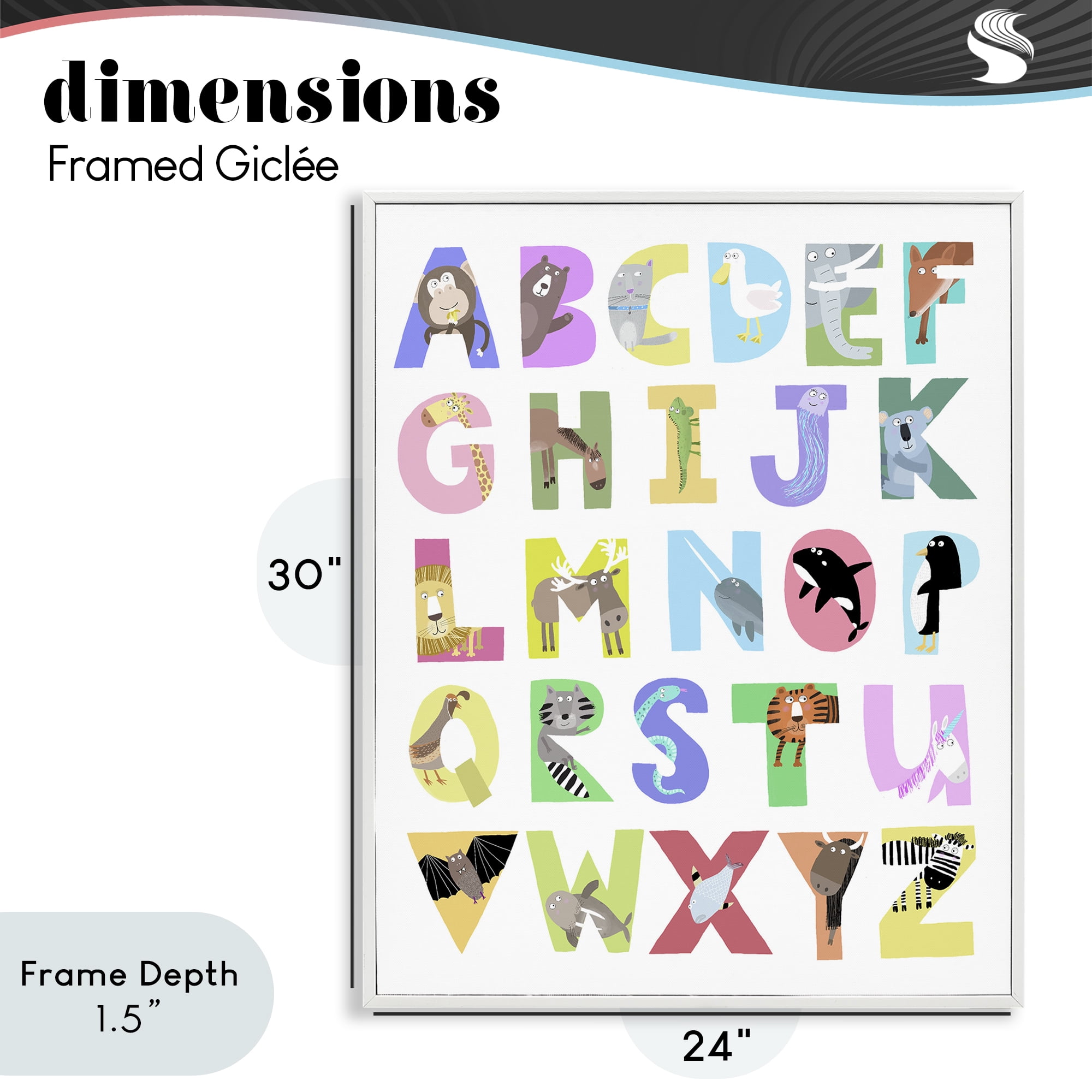 Stupell Industries Alphabet Shapes with Animals White Framed Giclee Art, design by Carla Daly