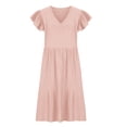 thumbnail image 4 of Women's 2024 Summer Casual Short Dress Cap Sleeve V Neck Tiered Ruffle Swing A Line Dresses Pink,XXL, 4 of 6