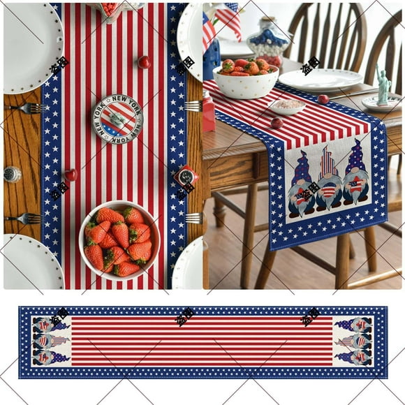 Boovnll Table Runner, Independence Day Table Banner Linen Gnome Print Table Decorations, Table Runners, Table Decor, Coffee Table Decor