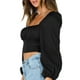 thumbnail image 5 of Sunloudy Blusas cortas con busto fruncido para mujer, manga larga de farol, cuello cuadrado, camisetas ajustadas Sunloudy  S M L XL, 5 of 9