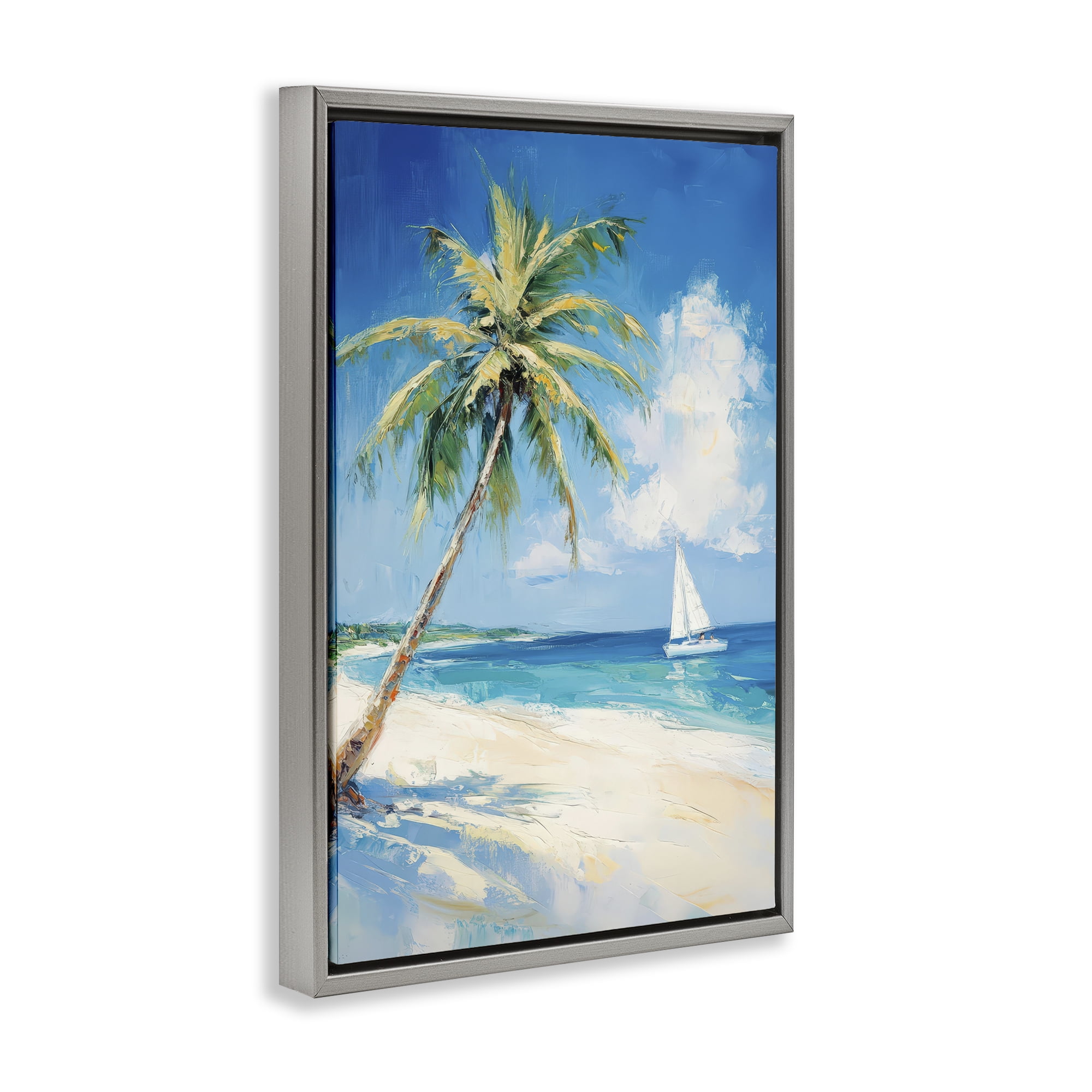 Stupell Industries White Clouds & Sails Gray Framed Floater Canvas Wall Art, design by Petal Prints Design