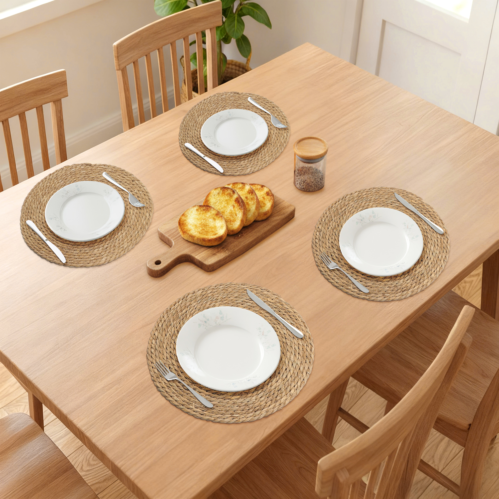 Unique Bargains Set of 6 Farmhouse Straw Woven Placemats Brown 13.8inch