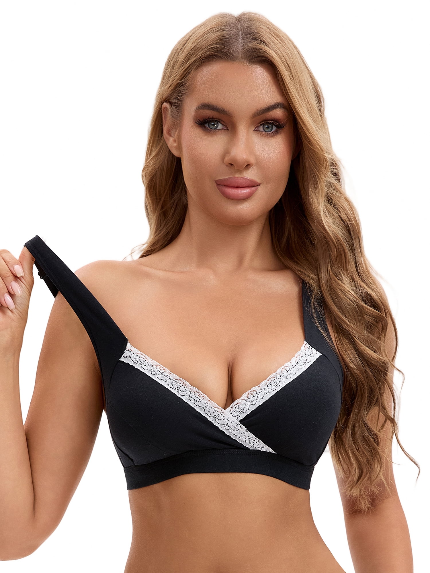 Unique Bargains Women's Lace Polka Dots Wirefree Sleep Nursing Bras XL Black