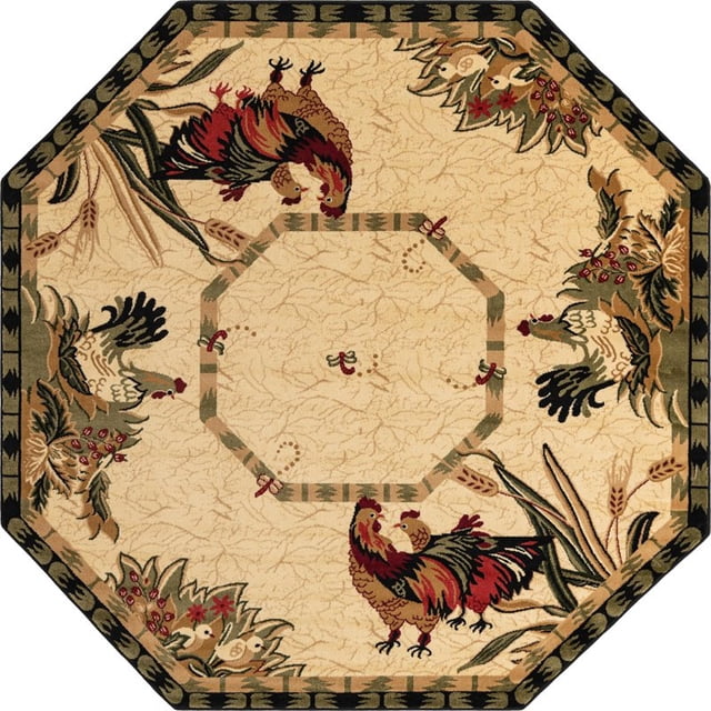 Unique Loom Barnyard Rooster Design Area Rug 7' 11 x 7' 11 Octagon Ivory/Olive