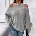 thumbnail image 2 of WREESH Womens Fashion Sweatshirt Casual Crewneck Sweatshirt Solid Color Pullover Loose Fit Long Sleeve Tops Off Shoulder Pullover Comfortable Shirt Gray, 2 of 8