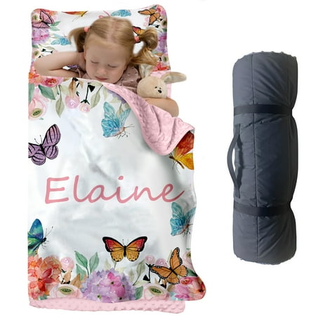 AOLOA Colorful Butterfly Nap Mat With Pillow & Blanket for Toddlers. Ideal for Daycare & Preschool. Portable & Machine Washable.(Cushions + Pillows22.5 x55 +Blanket size: 33.5 x 45 )