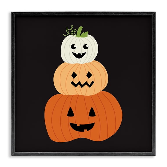 Stupell Industries Traditional Happy Jack-o-Lanterns on Black Black Framed Giclee Art, 12 x 12, by Sazerelli Designs