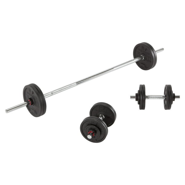 Decathlon 110lb Adjustable Weight Training Cast Iron Dumbbell and Barbell Set