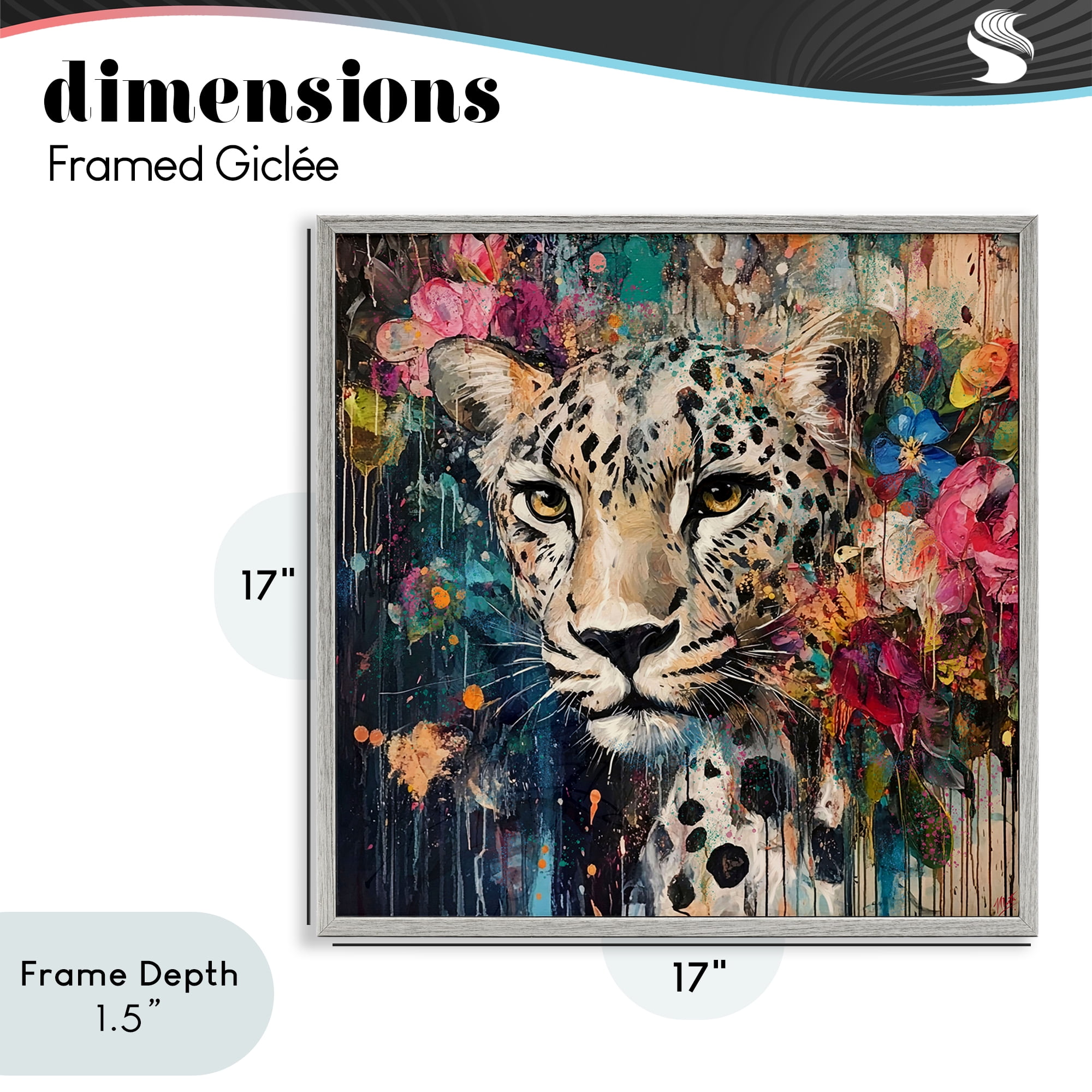 Stupell Industries Cheetah & Exotic Blooms Gray Framed Giclee Art, design by Marta Wiley
