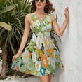 thumbnail image 3 of Sage Green Colorful Flower Women's Tank Dress V Neck Sleeveless Summer Sundress, 3 of 7