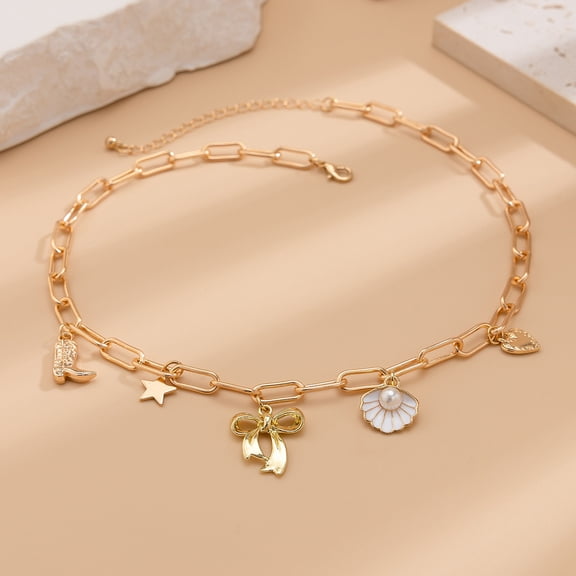 NICKSUN Charm Necklace for Women Shell Pearl Paperclip Choker Necklaces Summer Beach Necklace Boho Charm Jewelry