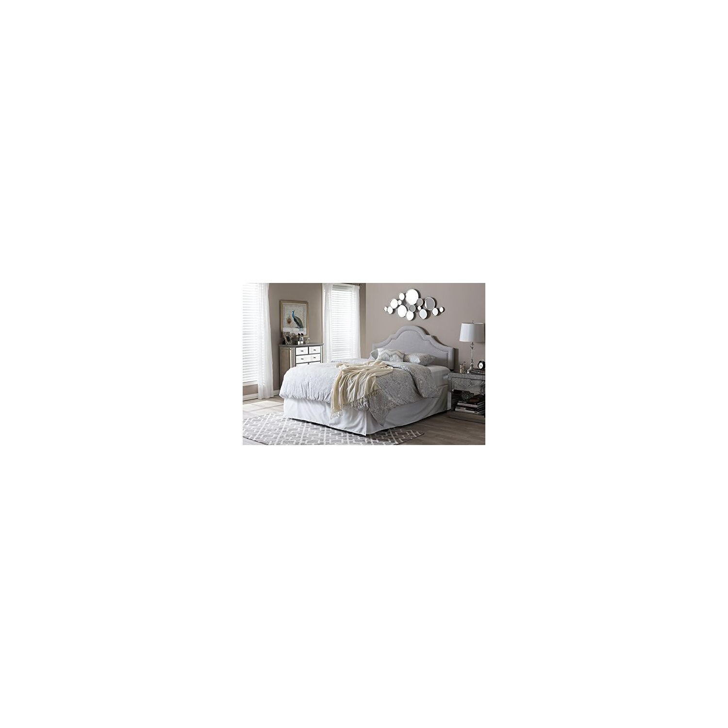 Eclectic Elegance Upholstered Headboard In Wall Mount, Stylish Nail Head Trim Design Headboard, Modern Upholstered Headboard