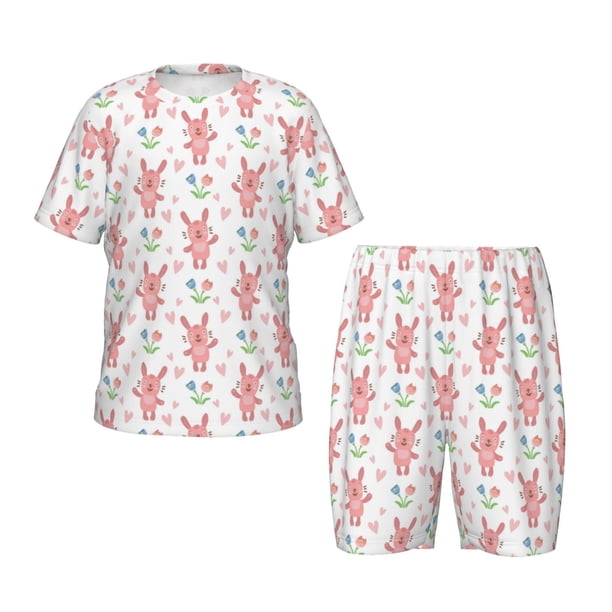 Balery Hello Rabbit Conjunto de Pijama Infantil de Manga Corta con Estampado – Ropa de Dormir de Algodón Suave-4X-Large