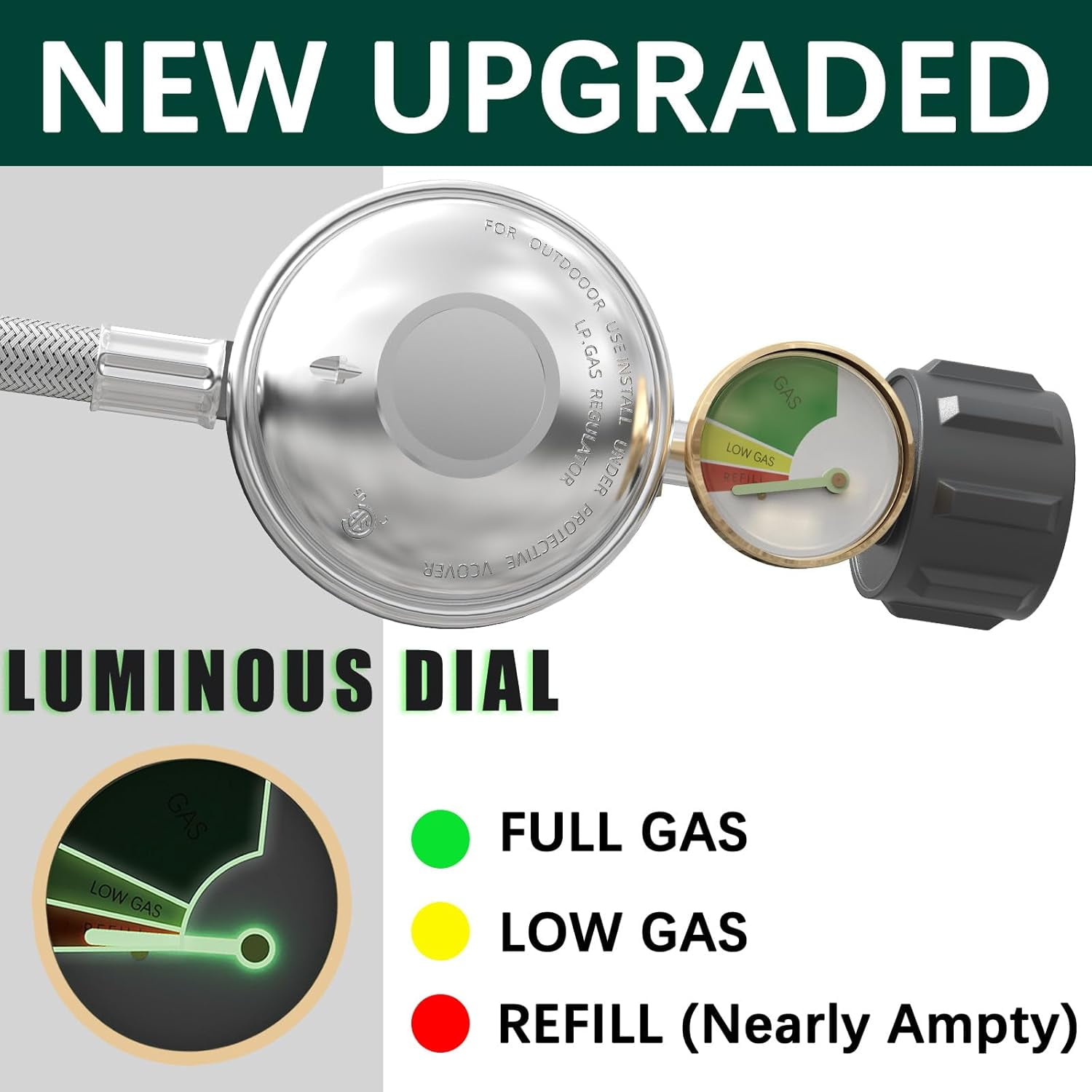 Upgrade 6FT Braided Propane Regulator and Hose with Gauge, QCC1 Propane Adapter Hose Regulator for 20lb Tank with Elbow Adaptor, Replacement Part for Blackstone for Weber LP Gas Grill Heater Fire Pit