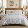 thumbnail image 3 of 100% Cotton Duvet Cover Set  Vintage Chic Style Green Floral Duvet Cover Lightweight Floral Bedding Set with Zipper Closure for All Season, Exquisite, Ultra Soft, 3 of 9