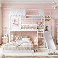 thumbnail image 2 of Bellemave Twin Over Full Bunk Bed with Slide and Storage Shelves, Wooden House-Shaped Bunk Beds with Wardrobe, L-Shape Floor Bunk Bed Frame with Inclined Ladder for Kids（White), 2 of 9