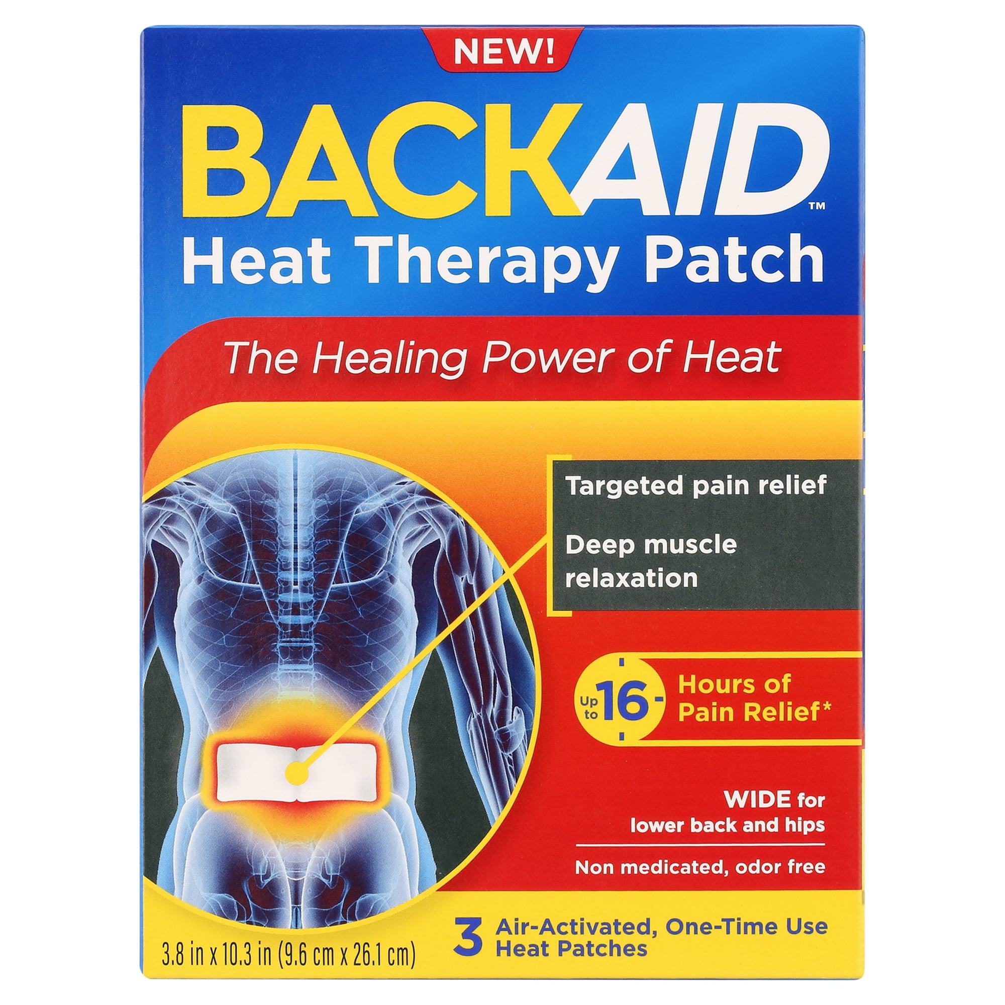 Backaid Heat Therapy Patch for Lower Back and Hip Pain Relief, 4 x 10 Inch, 3 Count