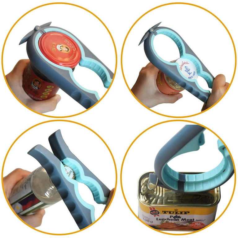 Jar Opener, 5 in 1 Multi Function Can Opener Bottle Opener Kit with  Silicone Handle Easy to Use for Children, Elderly and Arthritis Sufferers