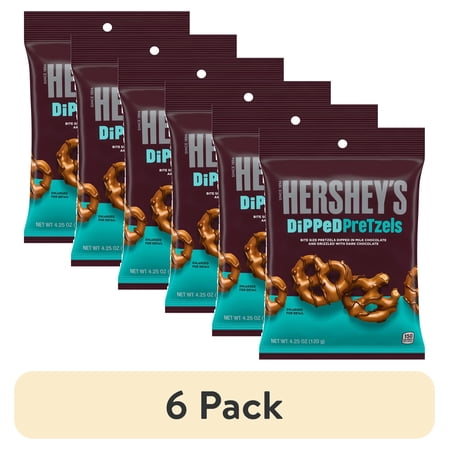 (6 pack) Hershey s Milk and Dark Chocolate Covered Dipped Pretzels Bag 4.25 oz