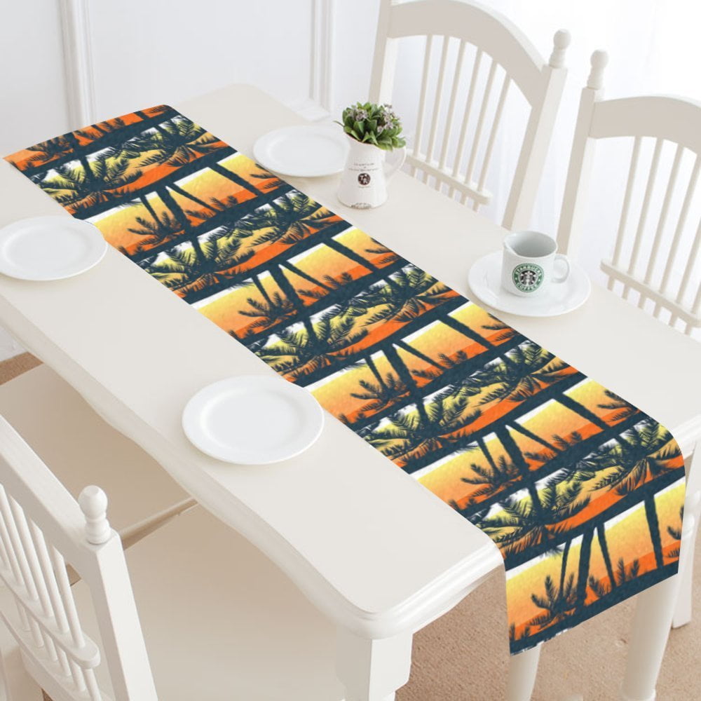 MYPOP Sunset Palm Tree StripeTable Runner Home Decor 14x72 Inch,Summer