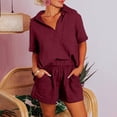 thumbnail image 2 of Womens Casual 2 Piece Outfits Cotton Linen Sets V Neck Oversized Shirt Shorts Pajama Lounge Beach Set Solid Casual Short Sleeve Top Set, 2 of 7
