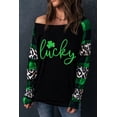 thumbnail image 4 of ABPHQTO Top de empalme a cuadros de leopardo con estampado de purpurina de trébol de la suerte verde para mujer, 4 of 5