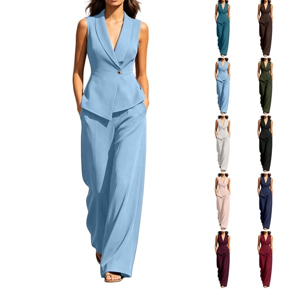 Purcolt Women's 2 Piece Outfits Sleeveless Suit Vest and Wide Leg Pants Business Casual Blazer Sets Matching Work Office Outfits