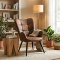 thumbnail image 3 of Homy Casa Accent Chair with Arms, Mid Century Lounge Chair for Living Room, Brown Faux Suede, 3 of 8