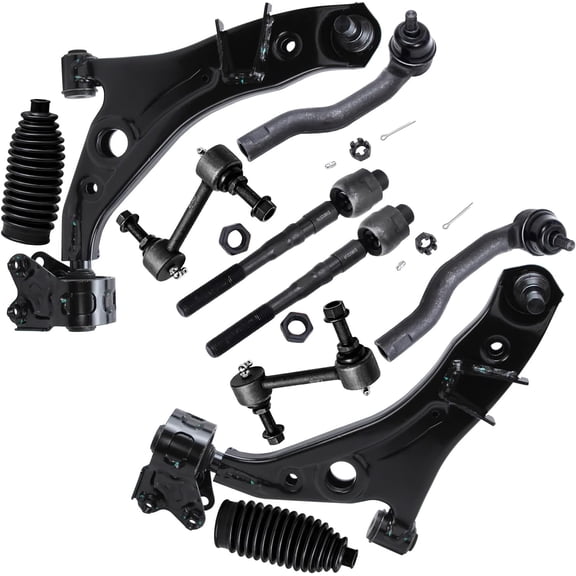 Detroit Axle - 10pc Front End Kit for 2007-2014 Ford Edge 2007-2015 Lincoln MKX, 2 Lower Control Arms w/Ball Joint 2 Sway Bars 4 Inner Outer Tie Rods 2 Boots 2008 2009 2010 2011 2012 2013 Replacement