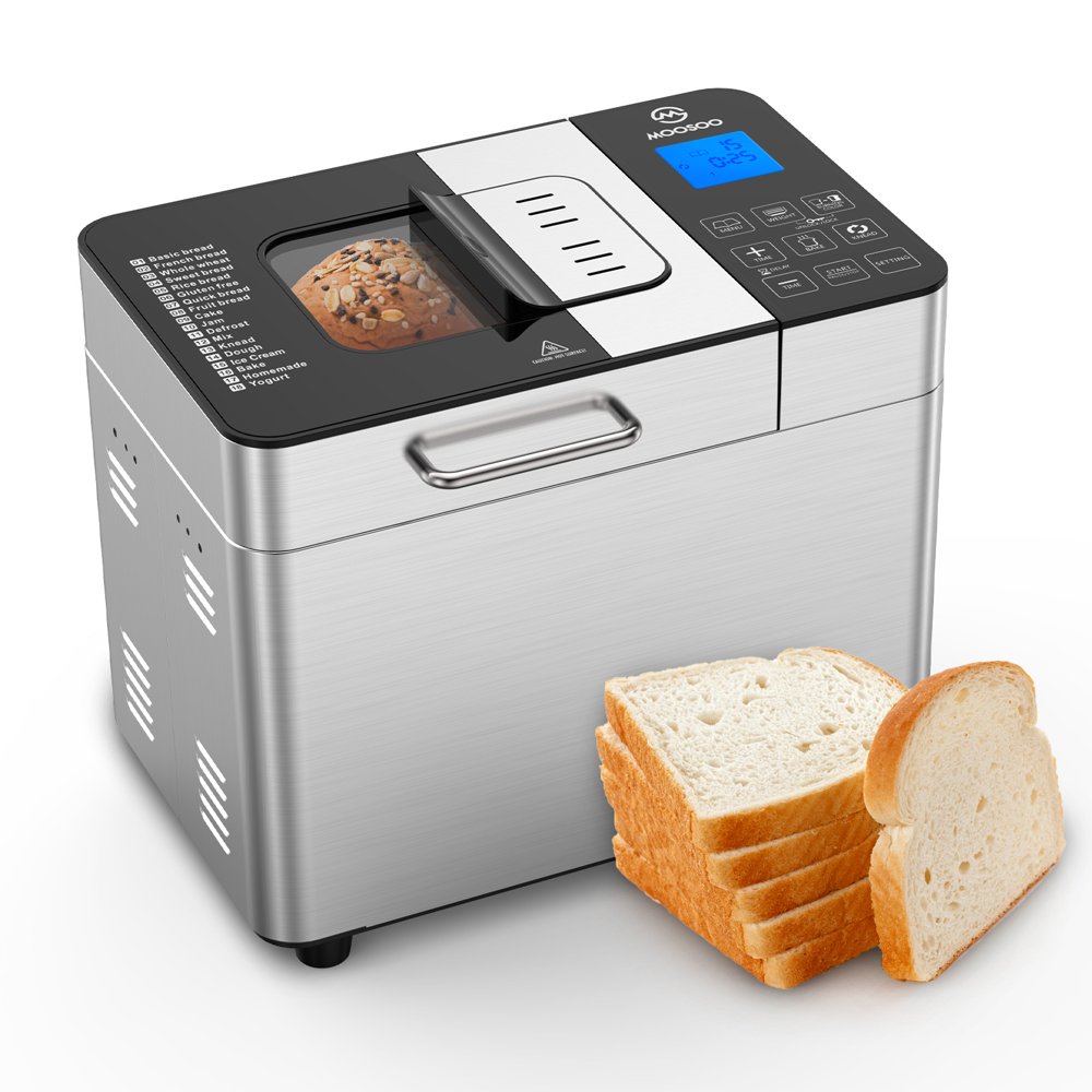 18in1 Bread Machine, Moosoo 2LB Bread Maker, Stainless Steel