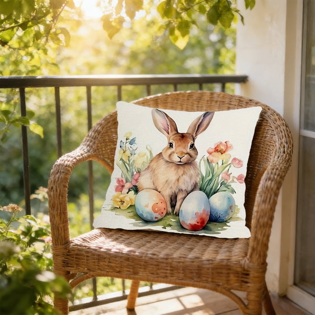 Weloille Easter Pillow Cover 1.48x1.48ft 1Pc, Rabbit Egg Pattern Printed Decorative Pillowcase, Soft Polyester Cushion Cover Hidden Zipper Washable Sofa Throw Cover for Home Living Room Bedroom