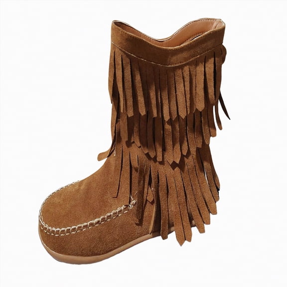 UngA Womens Cowboy Boots Fringe Western Boots with Embroidered Square Toe Chunky Heel Mid Calf Cowgirl Boots Fall Winter Shoes with Tassel Brown,Size 7
