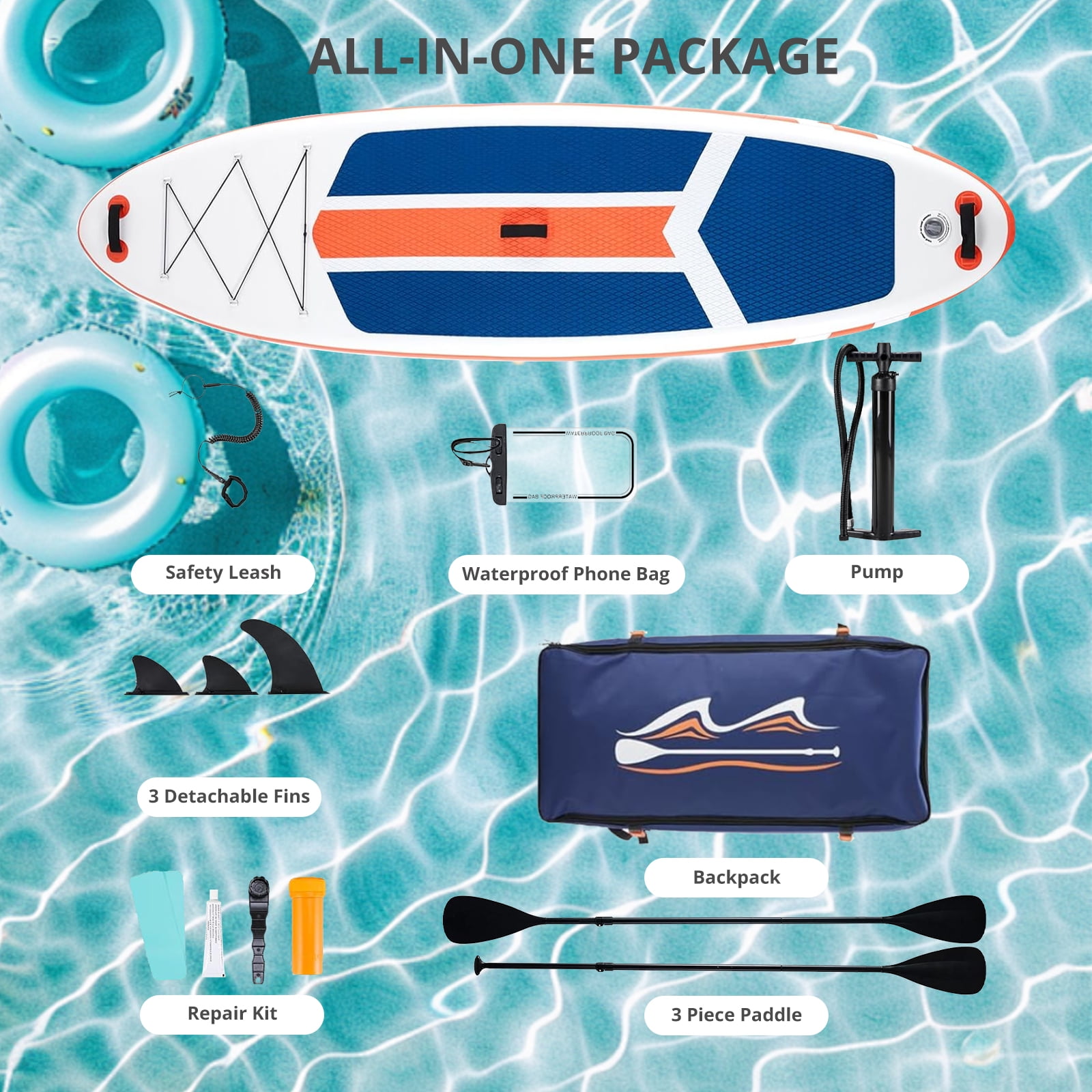 Inflatable Stand Up Paddle Board with Premium SUP Paddleboard Accessories,2-in-1 Paddle for Adults,Orange