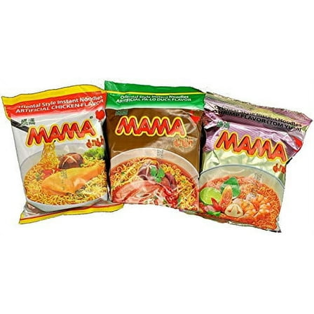 MAMA Ramen Instant Noodles Variety Pack, Chicken, Pa Lo Duck, Tom Yum Shrimp Flavors 30 Pack - Ramen Noodles Bulk - Ramen Soup