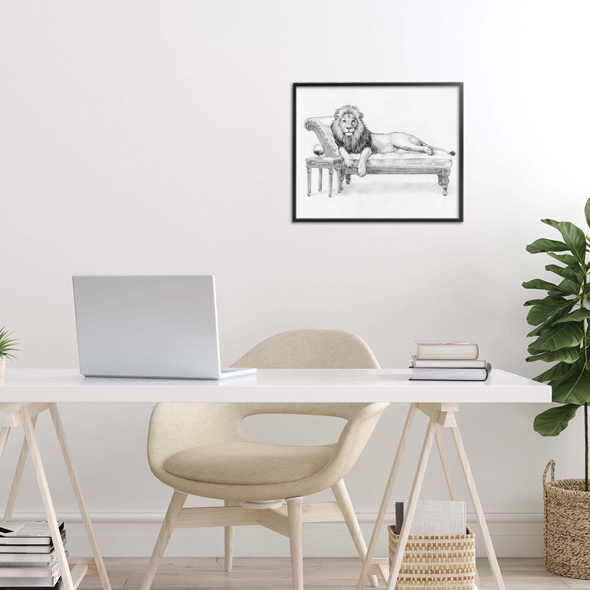 Stupell Industries Lounging Beast Lion Black Framed Giclee Art, design by Victoria Barnes