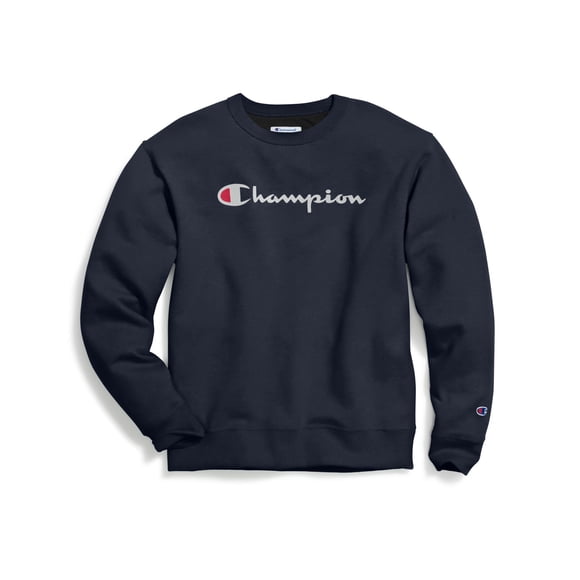 Champion Mens Powerblend Fleece Crew, XL, Script Navy