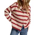 thumbnail image 2 of Women Waist Cinched Long Sleeve Stripe Knitted Cardigan Red S, 2 of 9