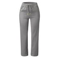 thumbnail image 2 of IDALL Sweatpants Women Lounge Pants Women Fashion Solid Color Cotton Flax Elastic Long Pants Beach Leisure Trousers Hiking Pants Joggers for Women Gray 2XL, 2 of 5