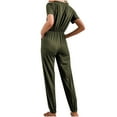 thumbnail image 3 of QUYUON Jogger Jumpsuits for Women Summer Button up Short Sleeve Crew Neck Jumpsuits Rompers with Pockets Tie Elastic Waist Solid Color Casual Loose Long Jumpsuits Playsuit Style J-415, Army Green S, 3 of 5