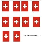10' Switzerland String Flag Party Bunting Has 10 Swiss 6"x9" Polyester Banner Flags Attached, Popular For School Classroom, Bars, Restaurants, World Cup Theme Parties