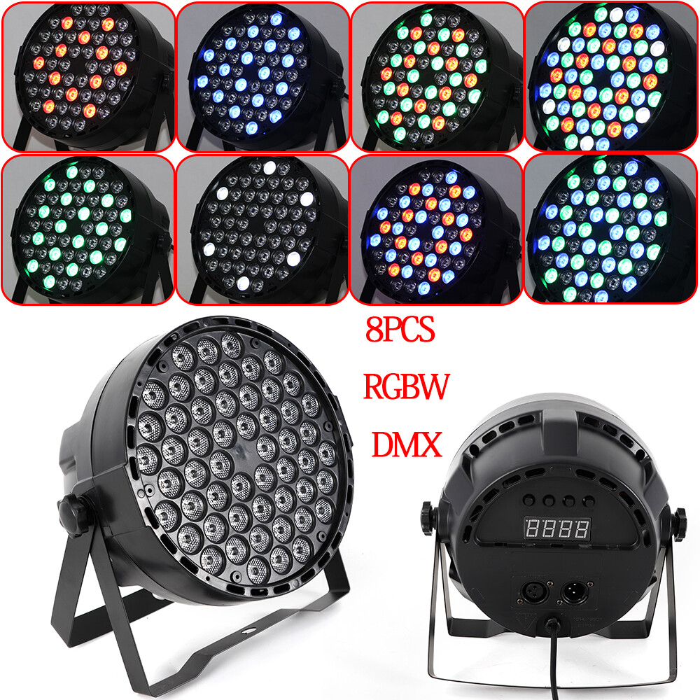 8Pcs LED Stage Lighting 54X3W RGBW Flat Par Can Lamp DJ Disco Party Lights DMX Sound Activated Stage Effect Light for Dance Music Festival Wedding Home Uplighting