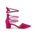 thumbnail image 3 of BLISSFUL STEP Women Pointed Toe Block Heels Lace Up Pumps Hot Pink 6, 3 of 7