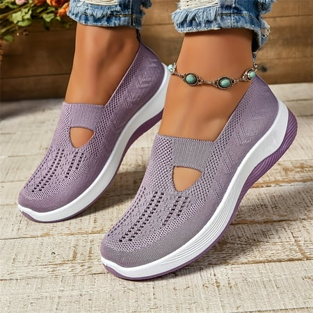 Orthopedic Shoes For Women Walking Shoes Flat Shoes Comfort Low Top Knitted Loafers Slip On Sneakers Clearance Sale