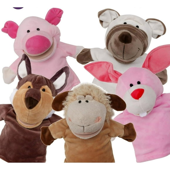 5-piece Set Animal Hand Puppets With Open Movable Mouth/zoo, Safari, Farm, Jungle/rabbit, Sheep, White Dog, Pig And Wolf