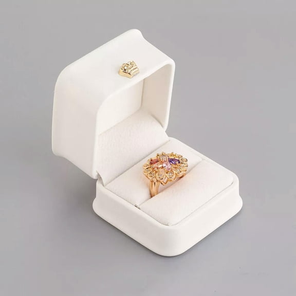 GKNET 6PCS White Ring Box PU Leather Gift Boxes Wedding Delicate Jewelry Display Case 5.8cm