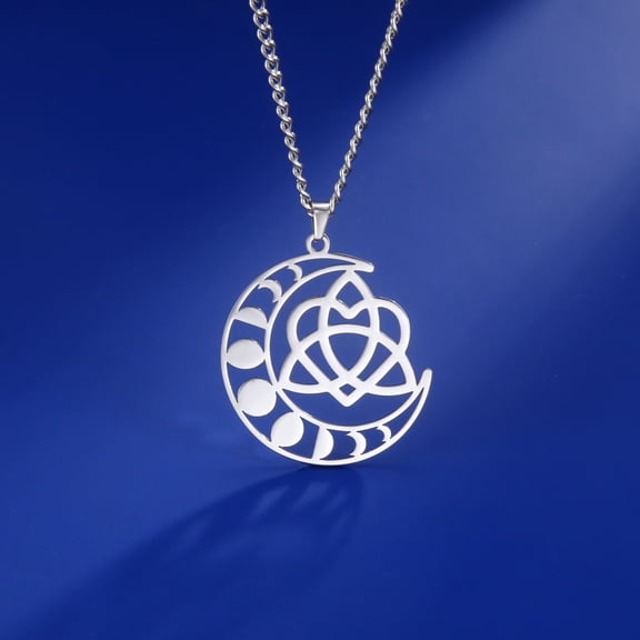 EUEAVAN Silver Moon Celtic Knot Pendant Necklace Stainless Steel Jewelry