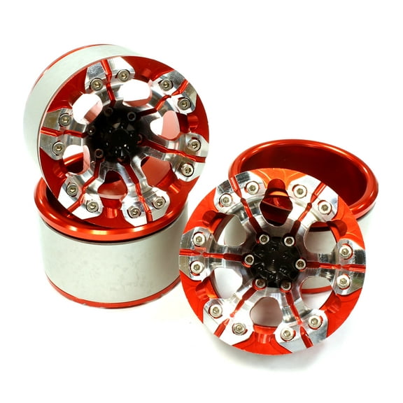 Integy RC Toy Model Hop-ups C25706RED High Mass 2.2 Size Alloy XD6 Spoke Beadlock Wheel (4) for Scale Off-Road Crawler