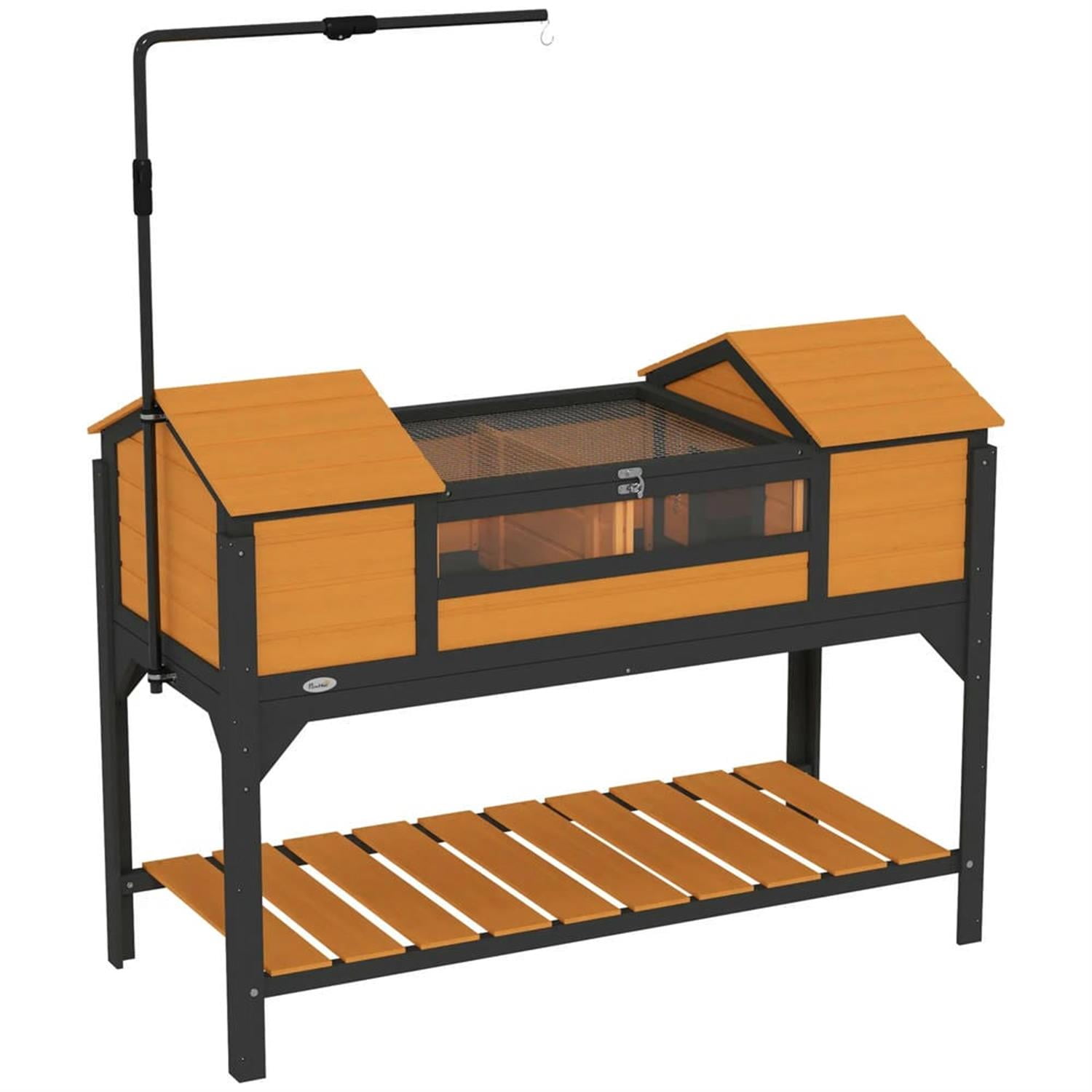 Demi Bonn 48" Wooden Tortoise House with Adjustable Lamp Holder, Shelf Storage, Reptile Cage Enclosure for Turtles, Lizards, Snakes, Small Animal Habitats, Yellow